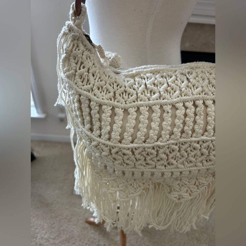 The Sak Bohemian Macrome Cream Fringe Shoulder Bag - Picture 10 of 15